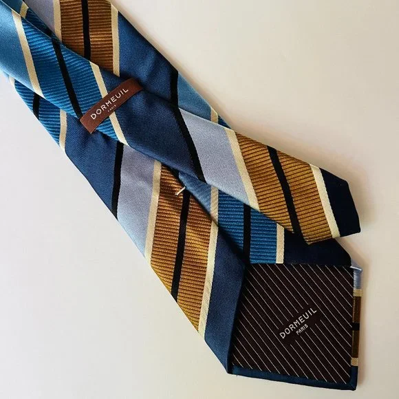 DORMEUIL PARIS Italian Silk Tie Brown/Navy Blue/Cream EUC - Picture 2 of 3